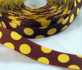 3 Yards of 1' Grosgrain Ribbon in brown with yellow dots