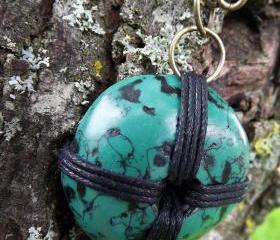 Turquoise pendant necklace, Faux turquoise made with polymer clay on antique bronze coloured chain.