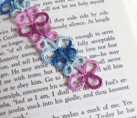 Blue Pink Lace Bookmark In Tatting