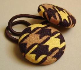 Brown and Gold Houndstooth Ponytail Buttons