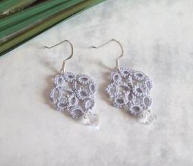 Silver Lace Earrings in Tatting