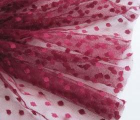 Burgundy spot tulle fabric - 44' wide - sold per metre