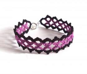 Black Purple Bracelet in Tatting