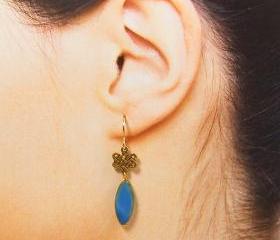 Blue Earrings - Gold Celtic Knot Dangle Earrings