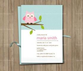 Printable Owl Invite for Baby Shower or Birthday Blue and Pink