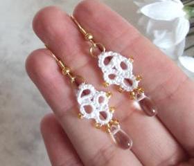White And Gold Lace Earrings