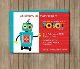 Robot Birthday Party Invite