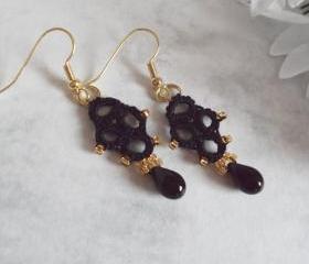 Black And Gold Beaded Lace Earrings