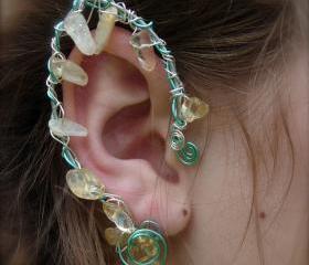 Elf Ear Cuffs with Genuine Citrine Fantasy Jewelry for any occasion