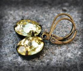 Wedding Earrings Yellow Earrings Vintage Czech Glass Rhinestone Earrings Jewel Earrings Faux Gem Earrings Bright Sparkle Spring