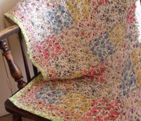 Patchwork quilt roses modern pink green white yellow lap quilt baby quilt spring summer quilt