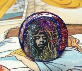 JIMI HENDRIX colorful glitter resin ring, ooak
