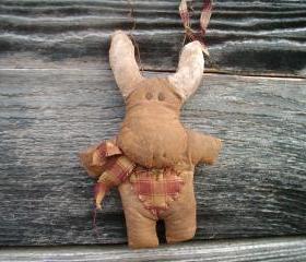 Primitive Moose Doll Ornament - Christmas Tree - Homespun Scarf and Hanger or With Christmas Tree - 3 Colors-Styles