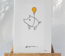 original canvas art - flying piggie