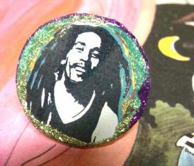 BOB MARLEY glitter resin ring, psychedelic, hippy, ooak