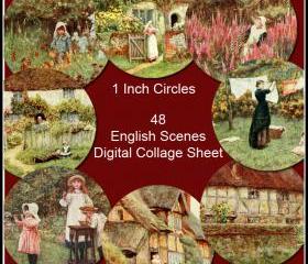English Scenes Digital Collage Sheet - 1 Inch Circles x 48 - Perfect for Jewelry, Bottle Caps and much more