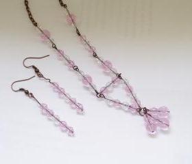Pink Crystal Necklace with Antiqued Copper