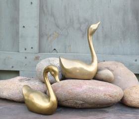 Vintage Pair of Brass Swans