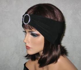 .Handmade Rhinestone Open Crown Turban -Black