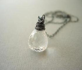 Necklace, Oxidized Silver, Rock Crystal Quartz, Clear