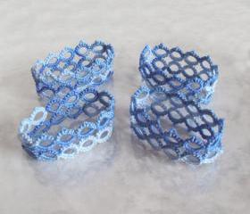 Blue Tatted Napkin Rings - Set of Four