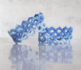 Set of Two Blue Napkin Holders in Tatting