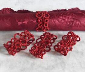 Set of Four Red Tatted Napkin Rings
