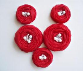 Red Roses Handmade Appliques Embellishments(5 pcs)