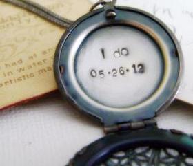 Locket Necklace Hand Stamped Secret Message - Wedding Keepsake Locket I Do