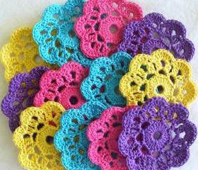 Handmade Flower Mini Doilies, Appliques, Embellishments - set of 12