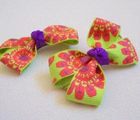 Mini Boutique Bow Pair - Green, Purple, Red