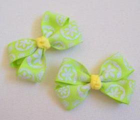 Mini Boutique Bow Pair - Neon Green, White, Yellow