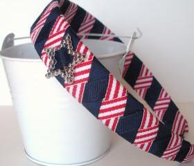 Star Bling Headband: one inch wide headband made from navy red/white stripe ribbon