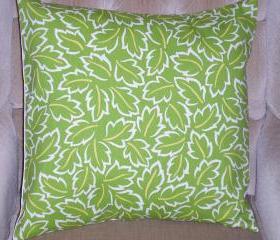 Decorative Accent Pillow Cover - 18 x 18 - Green, Yellow & Cream Colored Contemporary Leaf Pattern