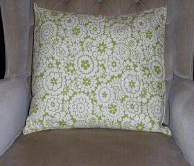 Decorative Accent Pillow Cover - 18 x 18 - Green & Cream Colored Floral Contemporary