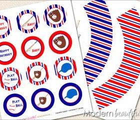 Printable Cupcake Toppers and Wrappers Baseball Softball Party Mit Glove Bat