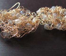 Large Balance Earrings: knitted wire with labradorites on gold filled ear wires