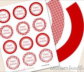 Printable Cupcake Toppers and Wrappers Red Gingham Party 