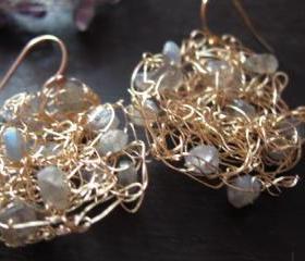 Small Balance Earrings: knitted wire with labradorites and gold filled ear wires