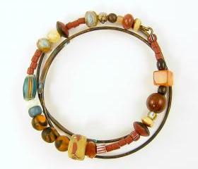 Stackable Bangle Bracelets - Earth Tone Brass Wire Stacking Bracelets