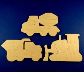 Construction Party Favors - Package of 9 Wood Construction Vehicle Puzzles