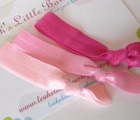 Pink Hair Ties: set of three pink baby pink and hot pink 