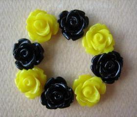 8PCS - Mini Rose Flower Cabochons - 10mm - Resin - Bumblebee - Cabochons by ZARDENIA