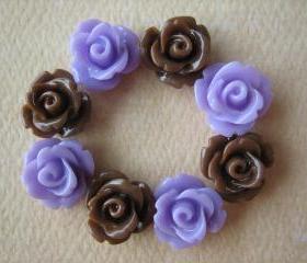 8PCS - Mini Rose Flower Cabochons - 10mm - Resin - Lilac and Brown - Cabochons by ZARDENIA