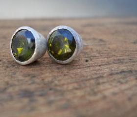 rustic olive green cubic zirconia stud earrings