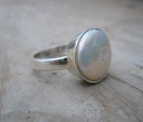 round pearl silver ring fresh water pearl