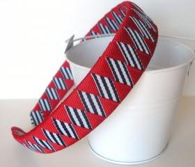 Striped Patriotic Headband: one inch wide headband made from red and navy/white striped ribbon 