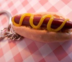 Polymer clay keychain, Hotdog made from polymer clay for keys or bag, purse.