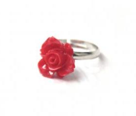 Red flower ring adjustable