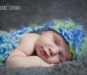 Blue and Green Newborn Baby Boy Hat